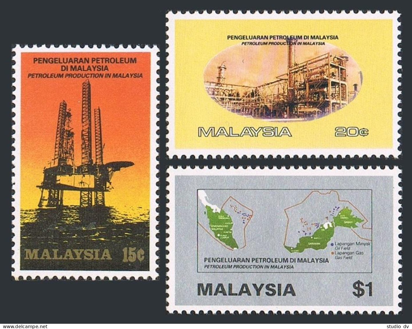 Malaysia 314-316, MNH. Mi 314-316. National Oil Industry, 1985. Offshore Rig,Map - Malaysia (1964-...)