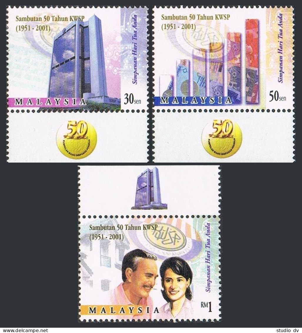 Malaysia 846-848,MNH. Employees' Provident Fund,50th Ann.2001.Headquarters, - Maleisië (1964-...)