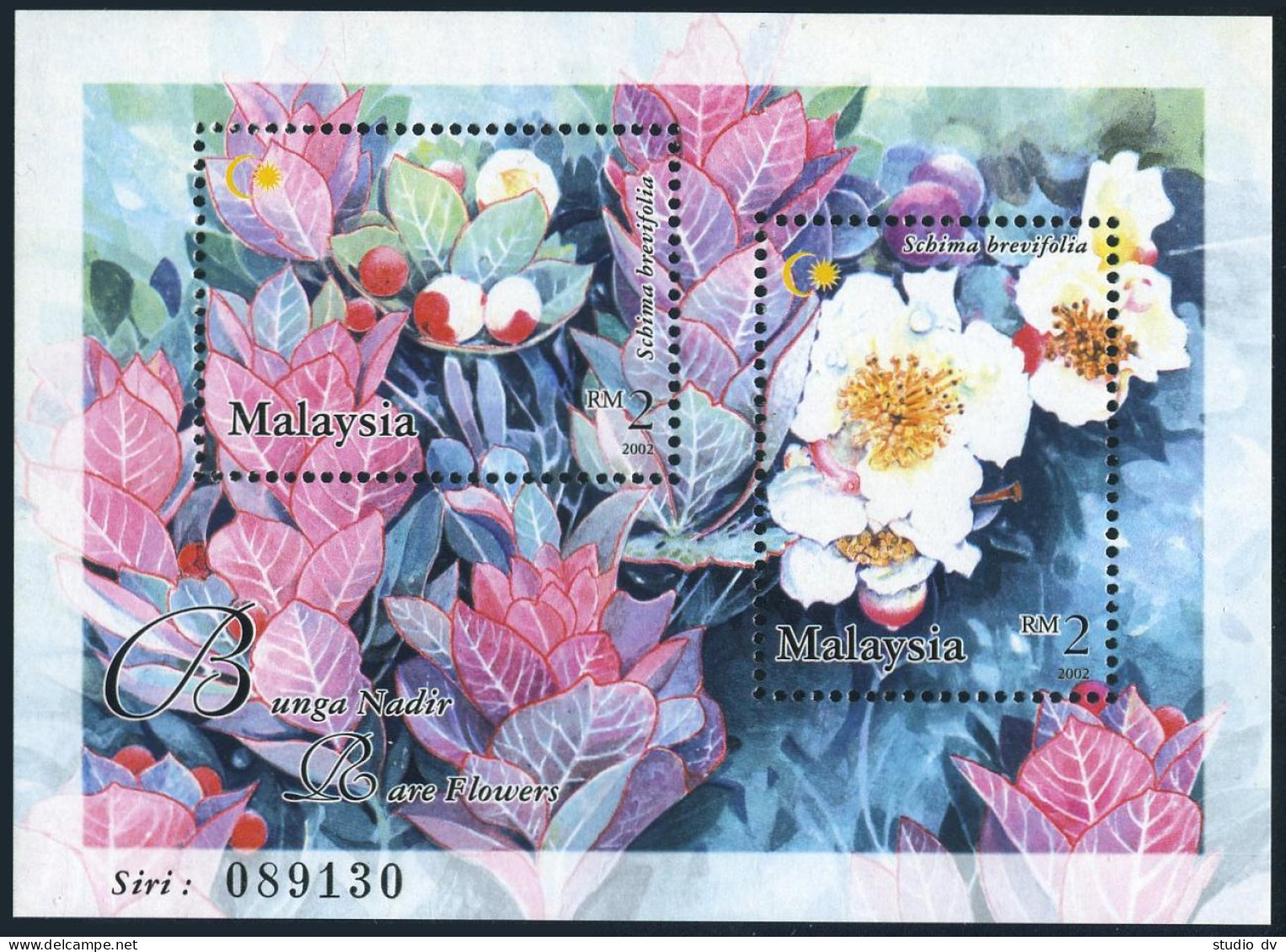 Malaysia 864 Sheet,MNH. Flowers,2002.Schima Brevifolia. - Malasia (1964-...)