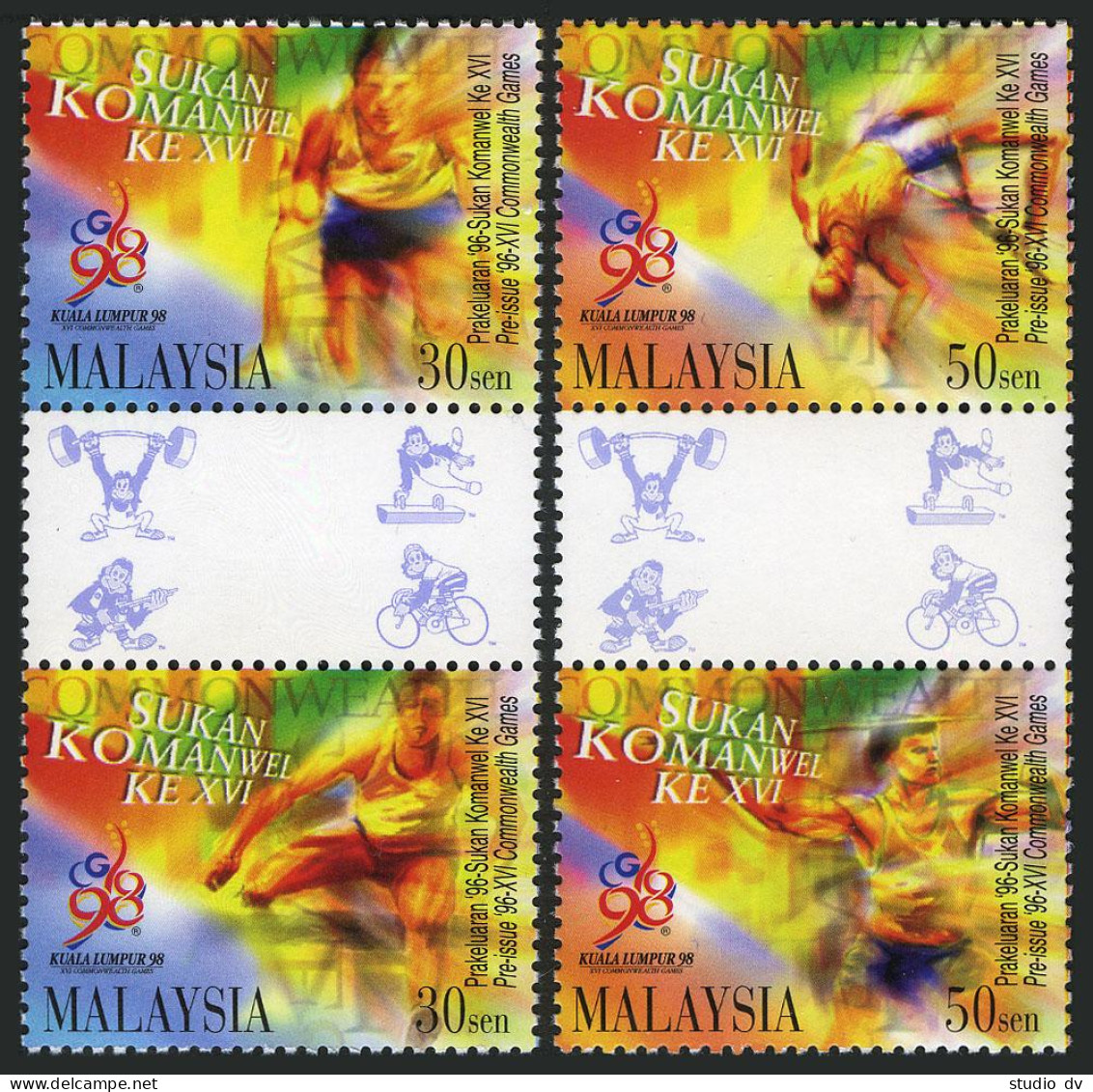 Malaysia 610a, 612a, MNH. Mi 625-628. Commonwealth Games, 1996. Running, Jump. - Malaysia (1964-...)