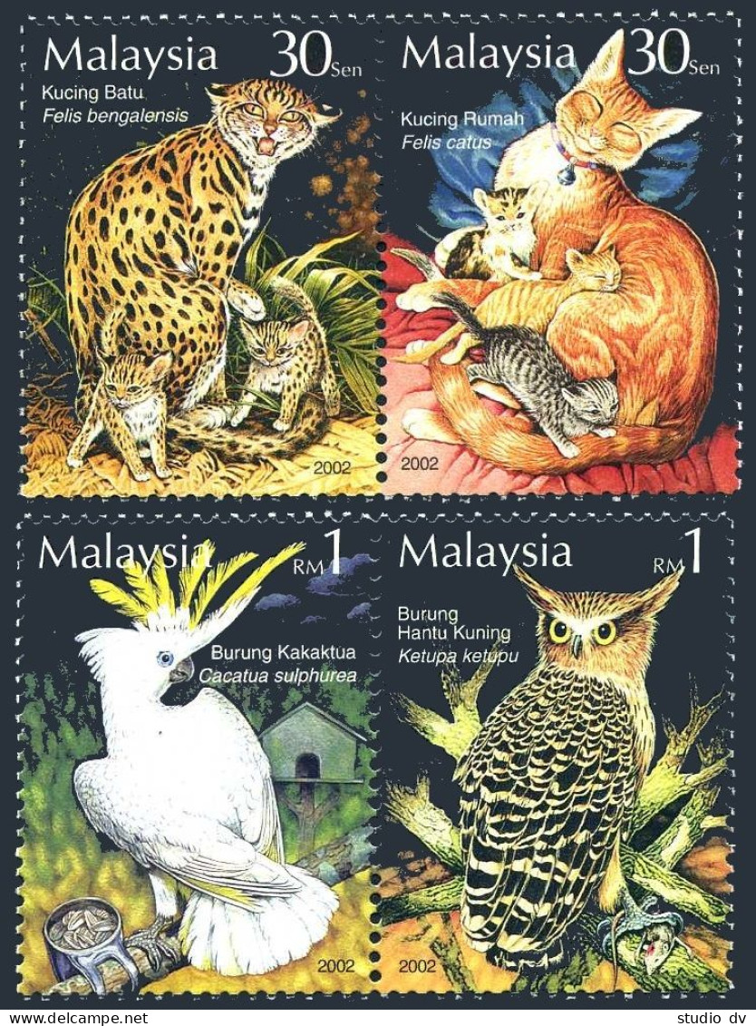 Malaysia 906-907 Pairs,MNH. Wild,Tame Animals,2002.Felis Bengalensis,Felis Catus - Malaysia (1964-...)