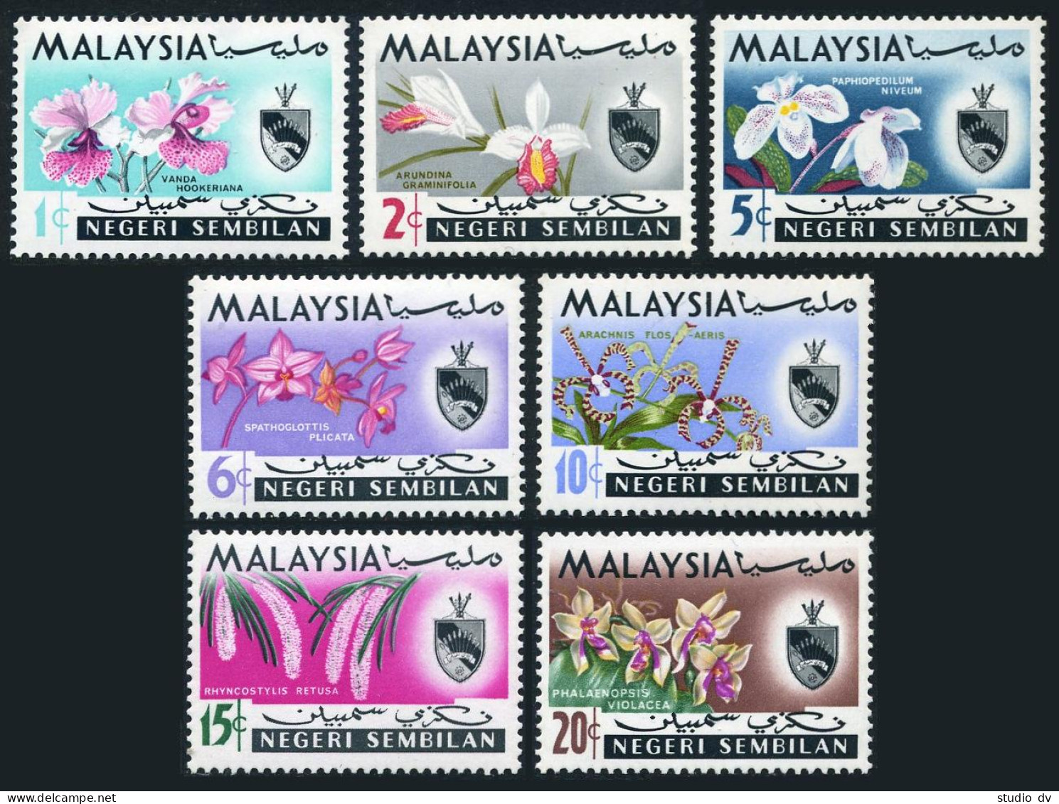 Malaysia Negri Sembilan 76-82,MNH.Michel 79-85. Orchids 1965.Crest. - Malesia (1964-...)