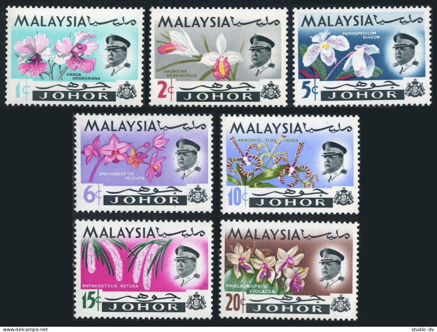Malaysia Johore 169-175,MNH.Michel 154-169. Orchids 1965.Sultan Ismail - Malesia (1964-...)