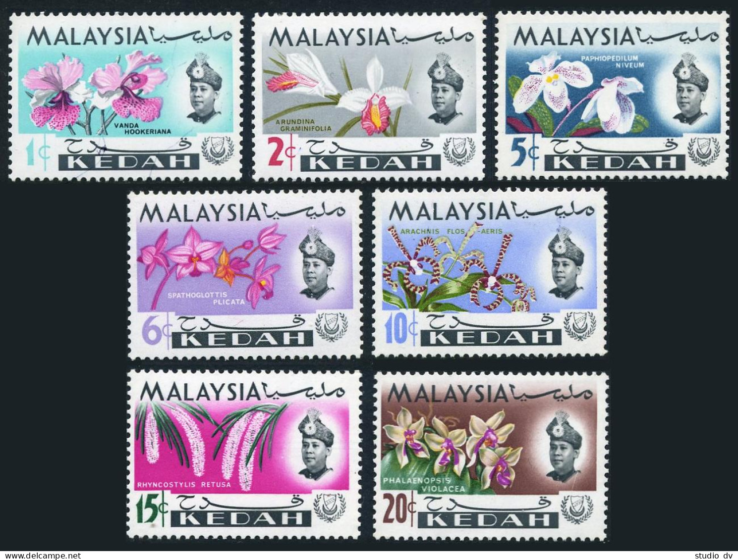 Malaysia Kedah 106-112,MNH.Michel 106-112. Orchids 1965.Sultan Halim. - Malasia (1964-...)