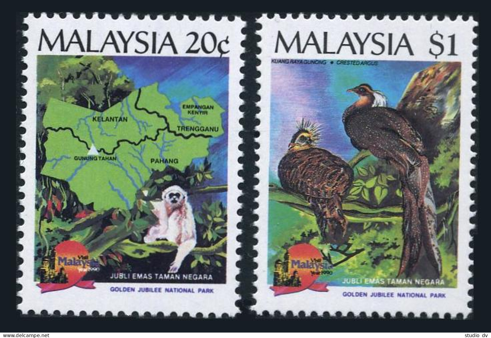 Malaysia 411-412,MNH.Michel 416-417. National Park-50.Sloth,Bird,Map.1989.  - Malesia (1964-...)