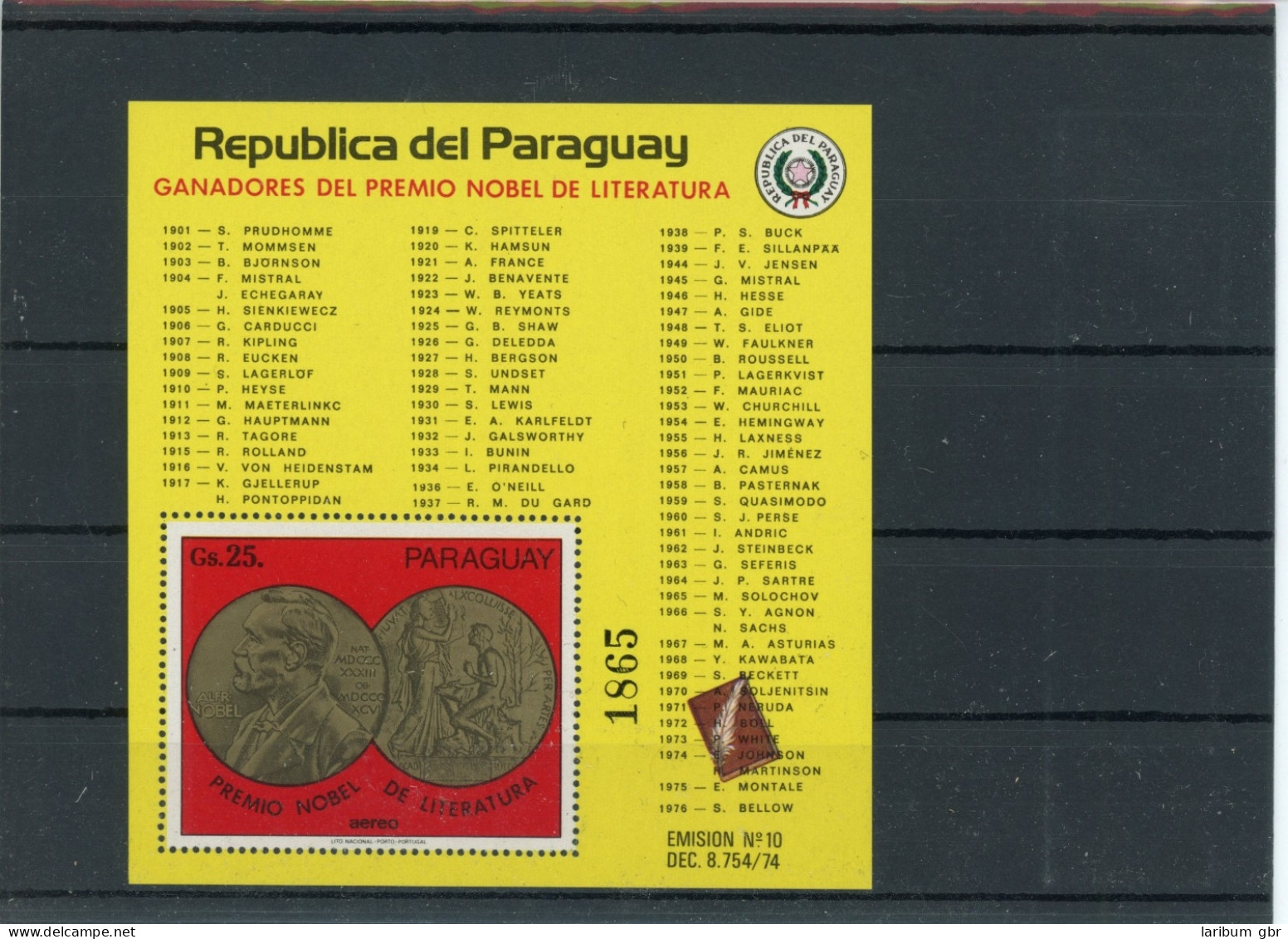 Paraguay Block 306 Postfrisch Nobelpreis #JK878 - Paraguay