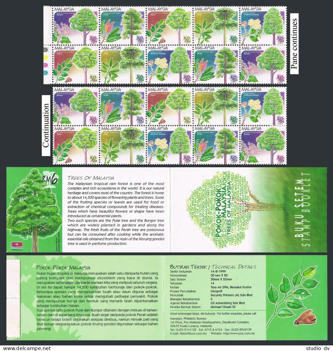 Malaysia 719-723a Booklet,MNH. Trees 1999. - Malasia (1964-...)