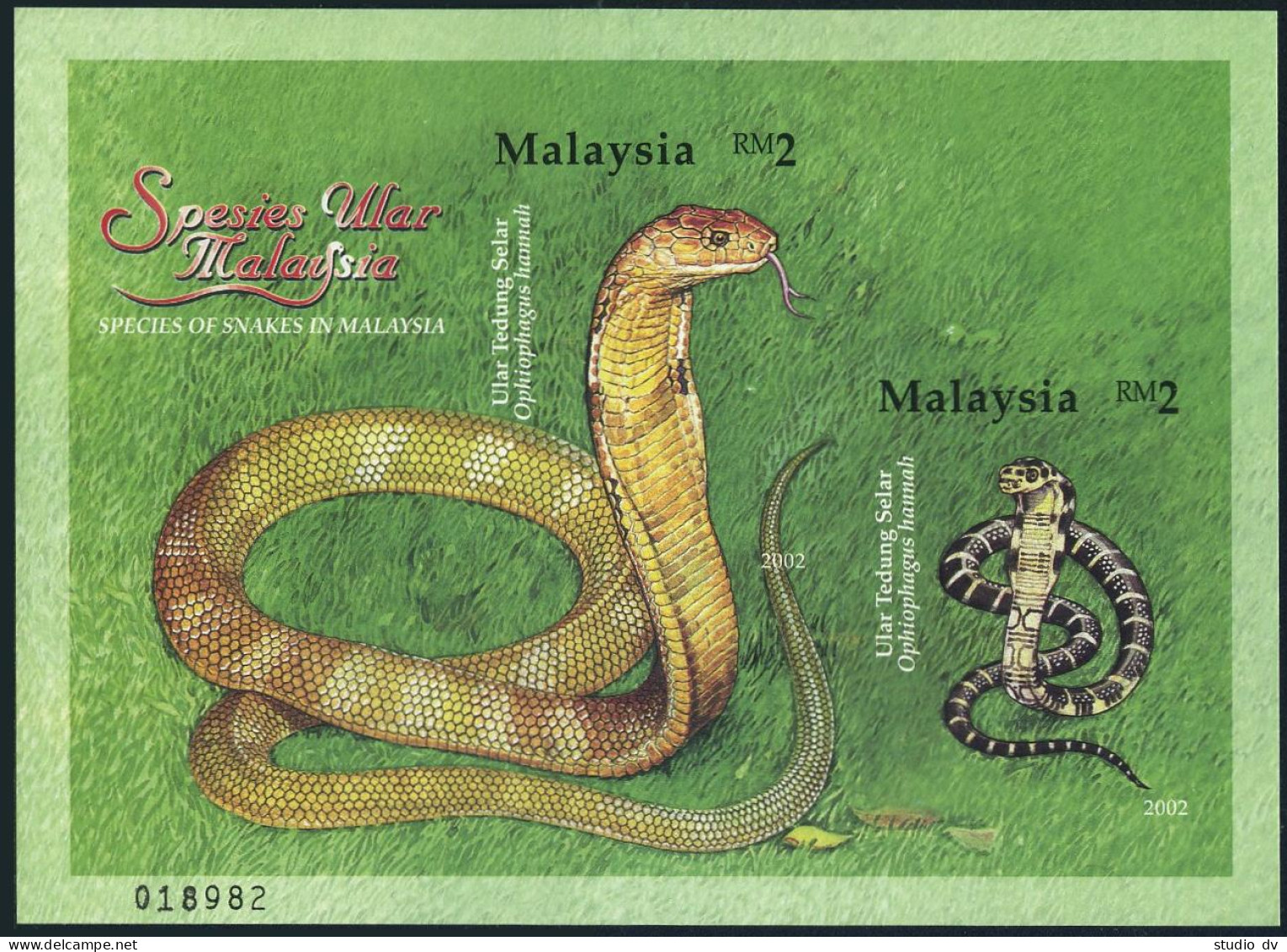 Malaysia 869 Perf,imperf,MNH. Snake Ophiophagus Hannah,2002. - Maleisië (1964-...)