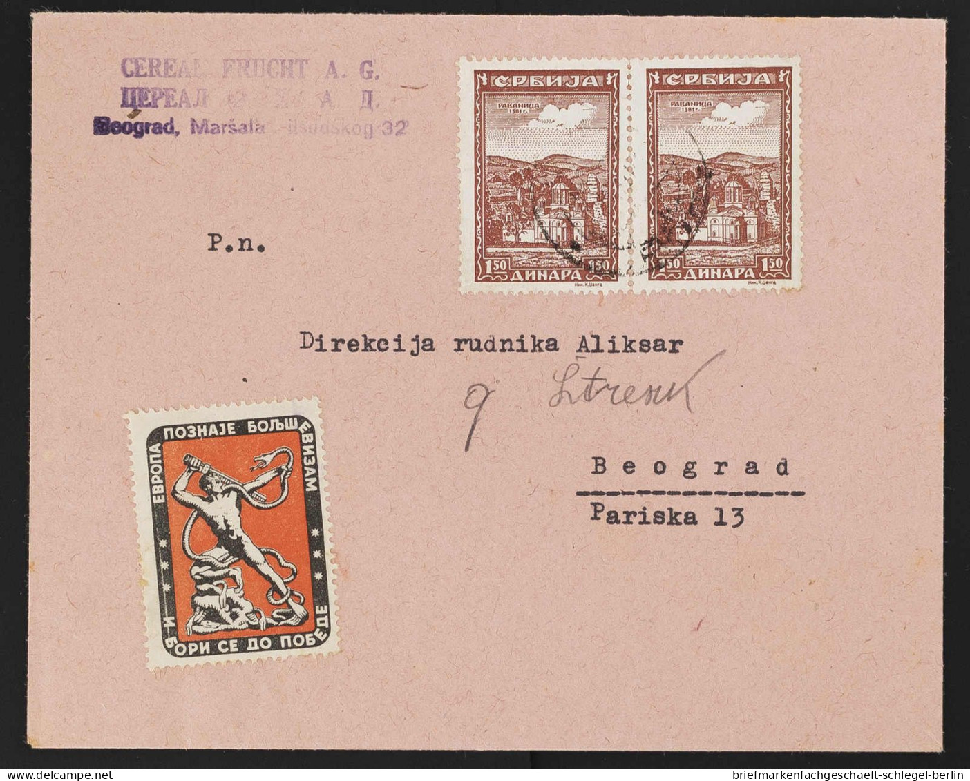 Deutsche Besetz.II.WK Serbien, 1942, 73 (2), Brief - Bezetting 1938-45