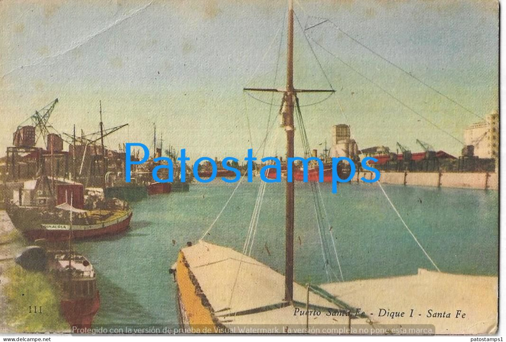 228834 ARGENTINA SANTA FE PORT PUERTO DIQUE I & SHIP POSTAL POSTCARD - Argentine