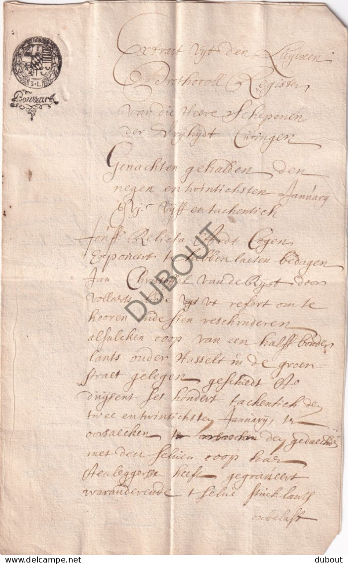 Hasselt/Kuringen - Manuscript 1697 Land In De Groenstraat Aan Christophorus Vanderyst (V3109) - Manuscrits