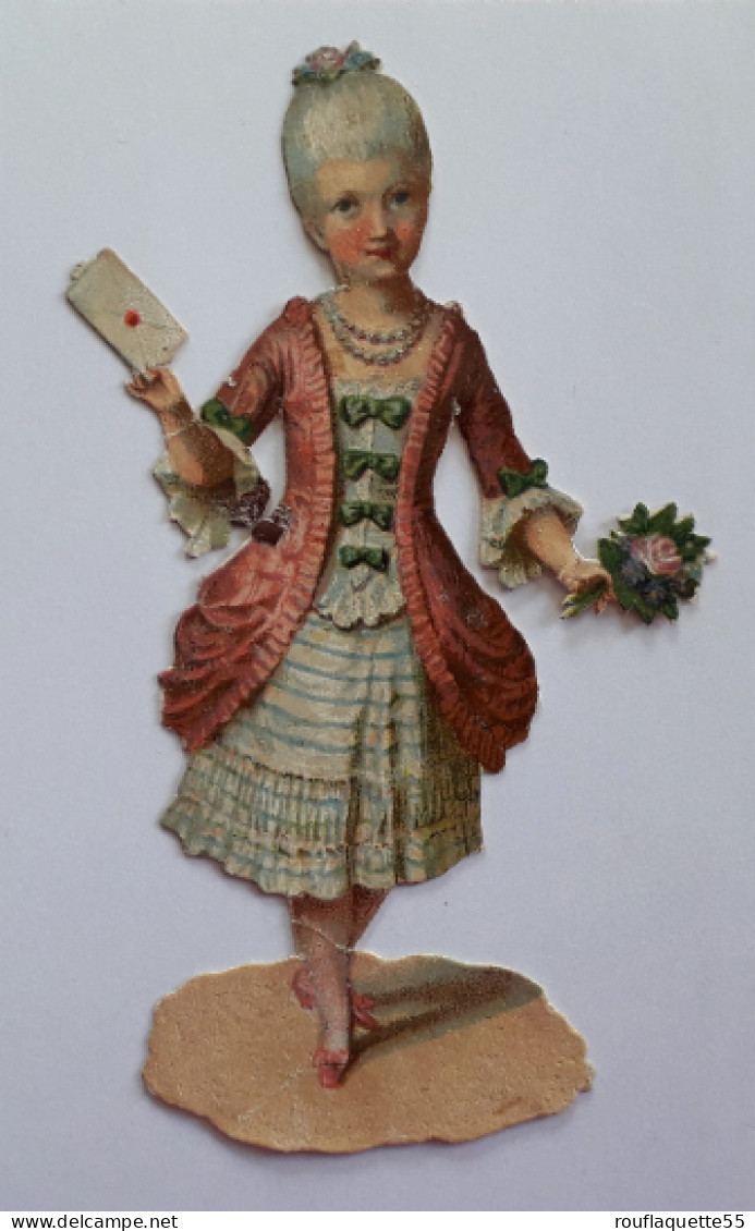 Ancien Chromo Polychrome Découpis, "jeune Fille Au Billet Doux" , Vers 1900 - Kinderen