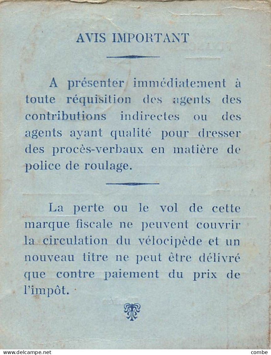 DIVERS DECLARATIONS VELOCIPEDES DONT UNE PLAQUE 1941.,1949-50-51-52-53. 1942. 1943-48.(2) - Historische Dokumente