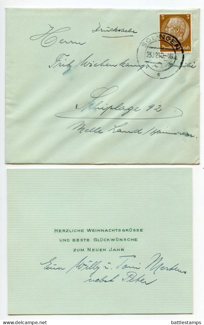 Germany 1940 Cover & Christmas / New Year Greetings Card; Solingen To Schiplage; 3pf. Hindenburg - Briefe U. Dokumente