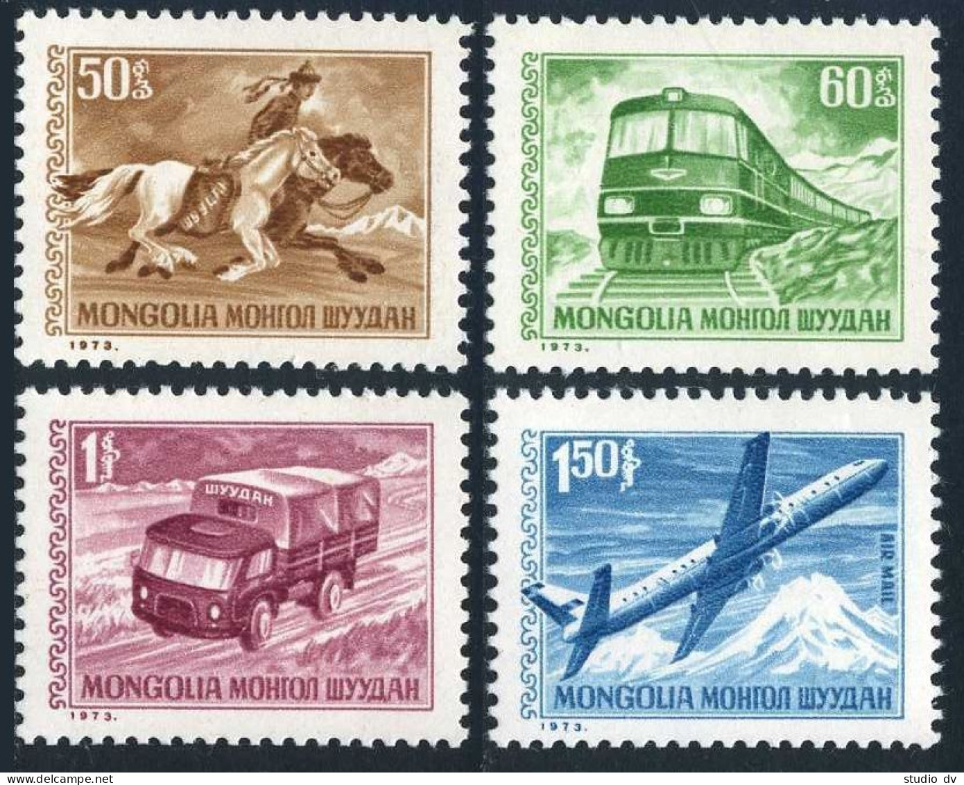 Mongolia 715-717,C34,MNH.Mi 764-767. Post Rider,Locomotive,Truck,Plane,1973. - Mongolie
