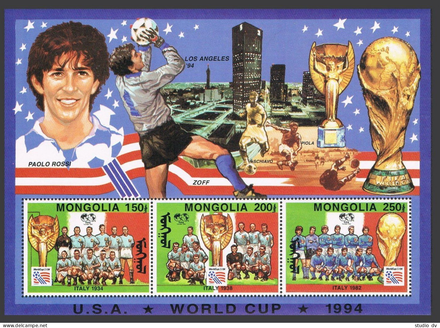 Mongolia 2155a-2157a Sheets, MNH. World Soccer Cup USA-1994. Championship Teams. - Mongolië