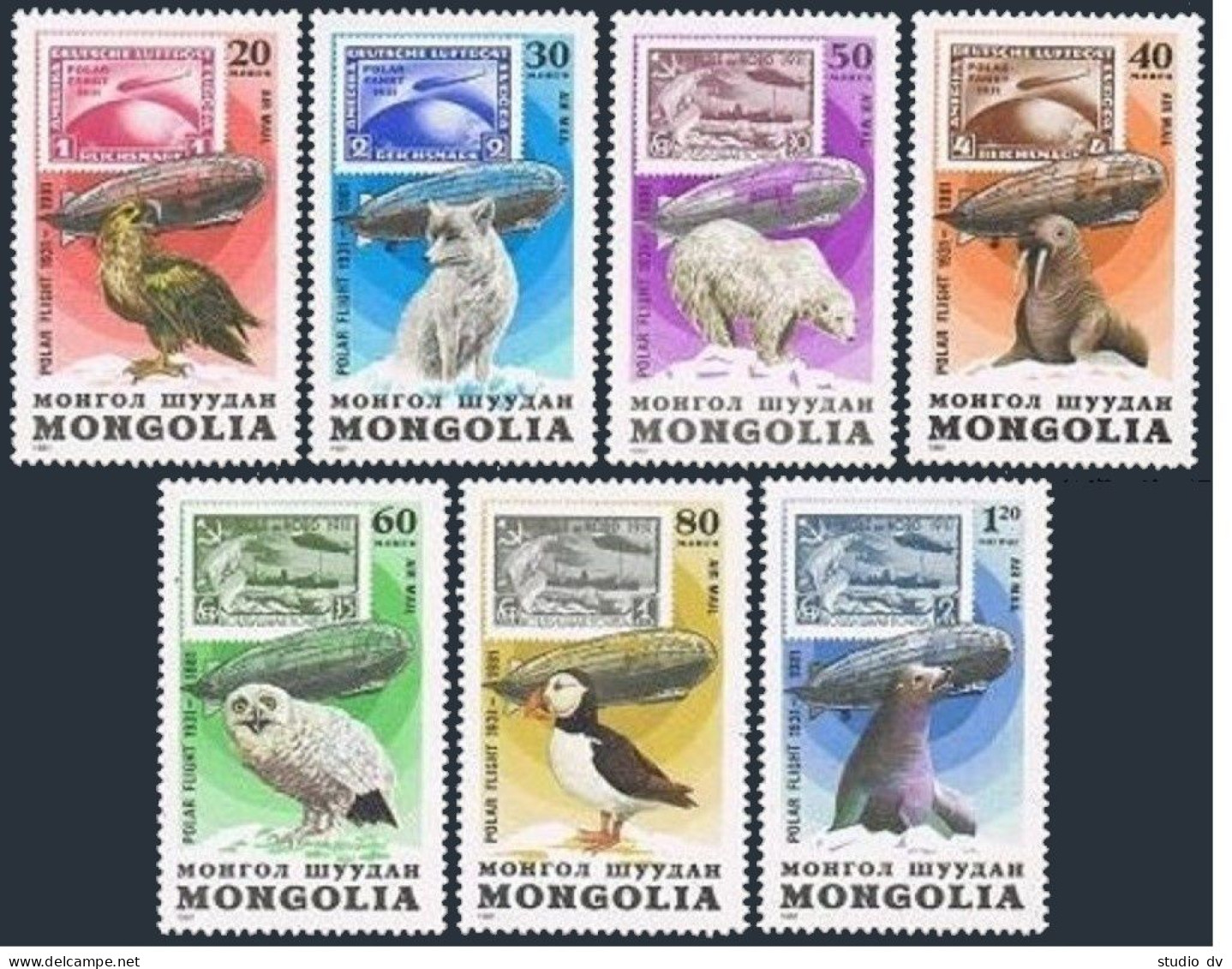 Mongolia C146-C152, MNH. Mi 1413-1419. Graf Zeppelin Polar Flight,50th Ann.1981. - Mongolie