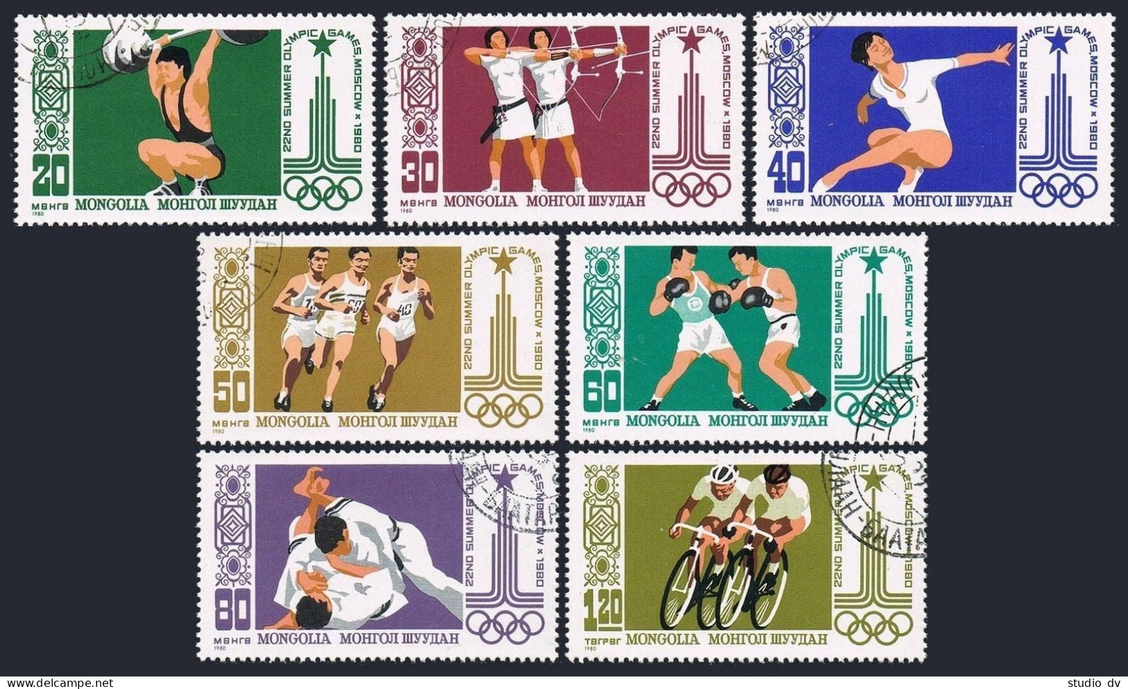 Mongolia 1106-1112,CTO.Mi 1287-1293. Olympics Moscow-1880.Weight Lifting,Archery - Mongolie