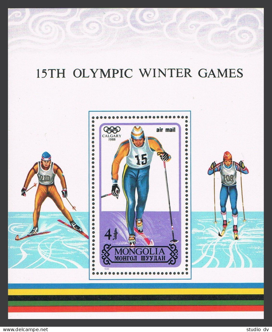 Mongolia C188, MNH. Mi 1946 Bl.126. Olympics Calgary-1988. Cross-country Skiing. - Mongolei