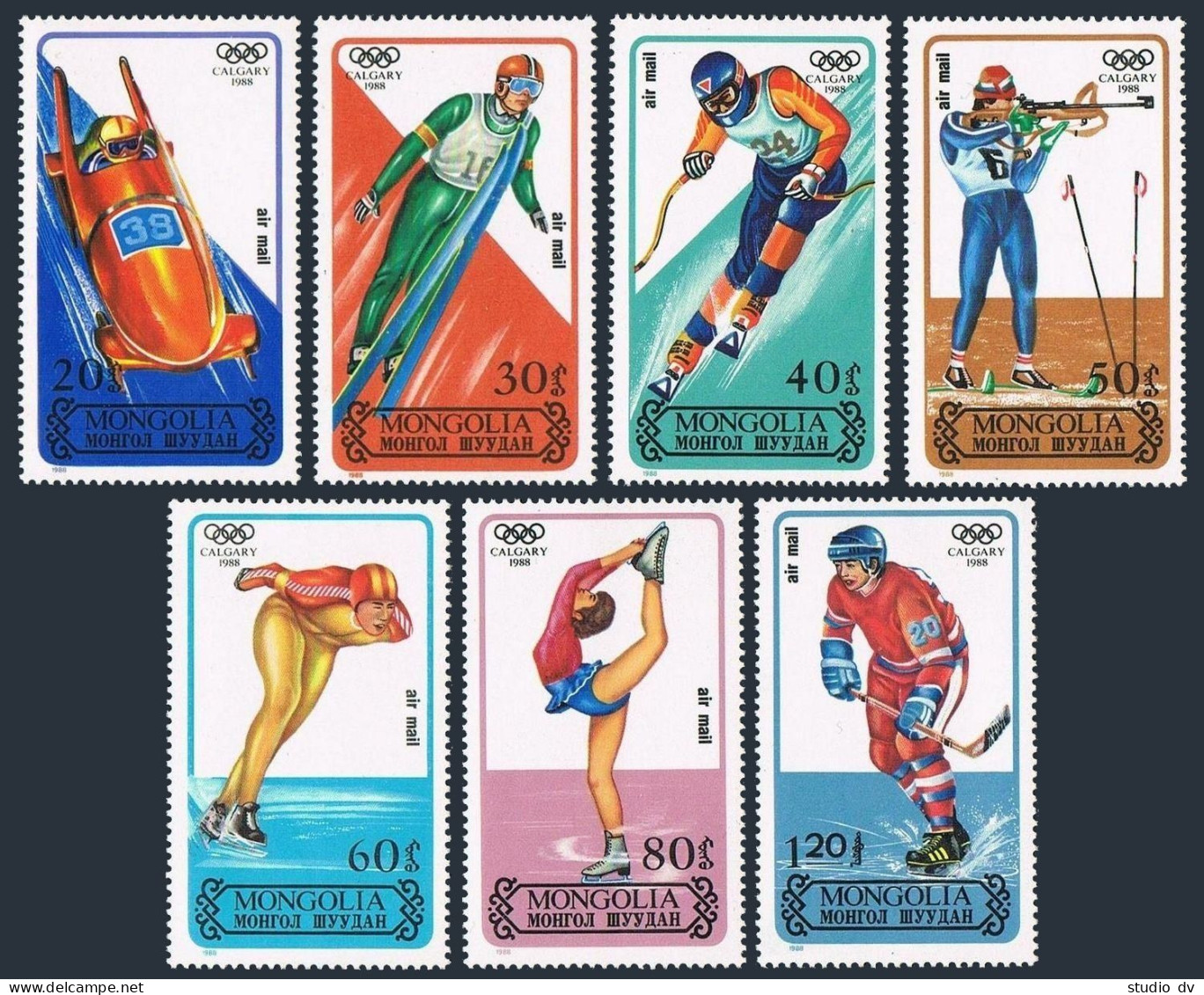 Mongolia C181-C187, MNH. Michel 1939-1945. Olympics Calgary-1988.Bobsled,Hockey, - Mongolië