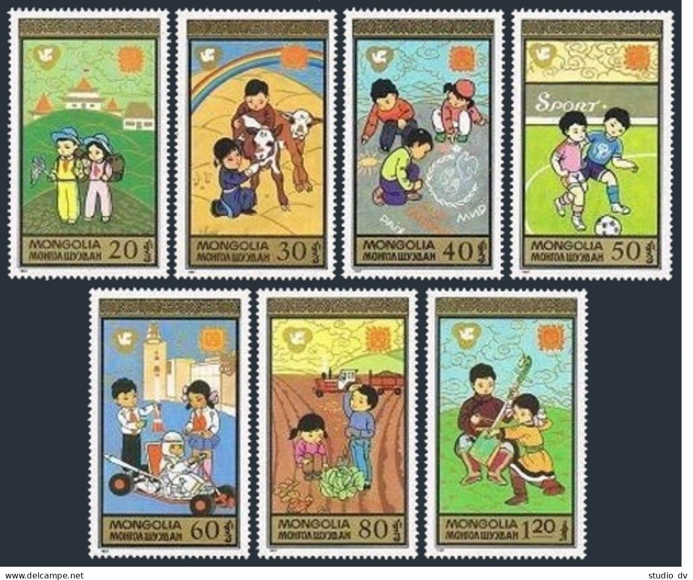 Mongolia 1568-1574,MNH.Children's Activities, 1987.Backpacking,Hunting Butterfly - Mongolia