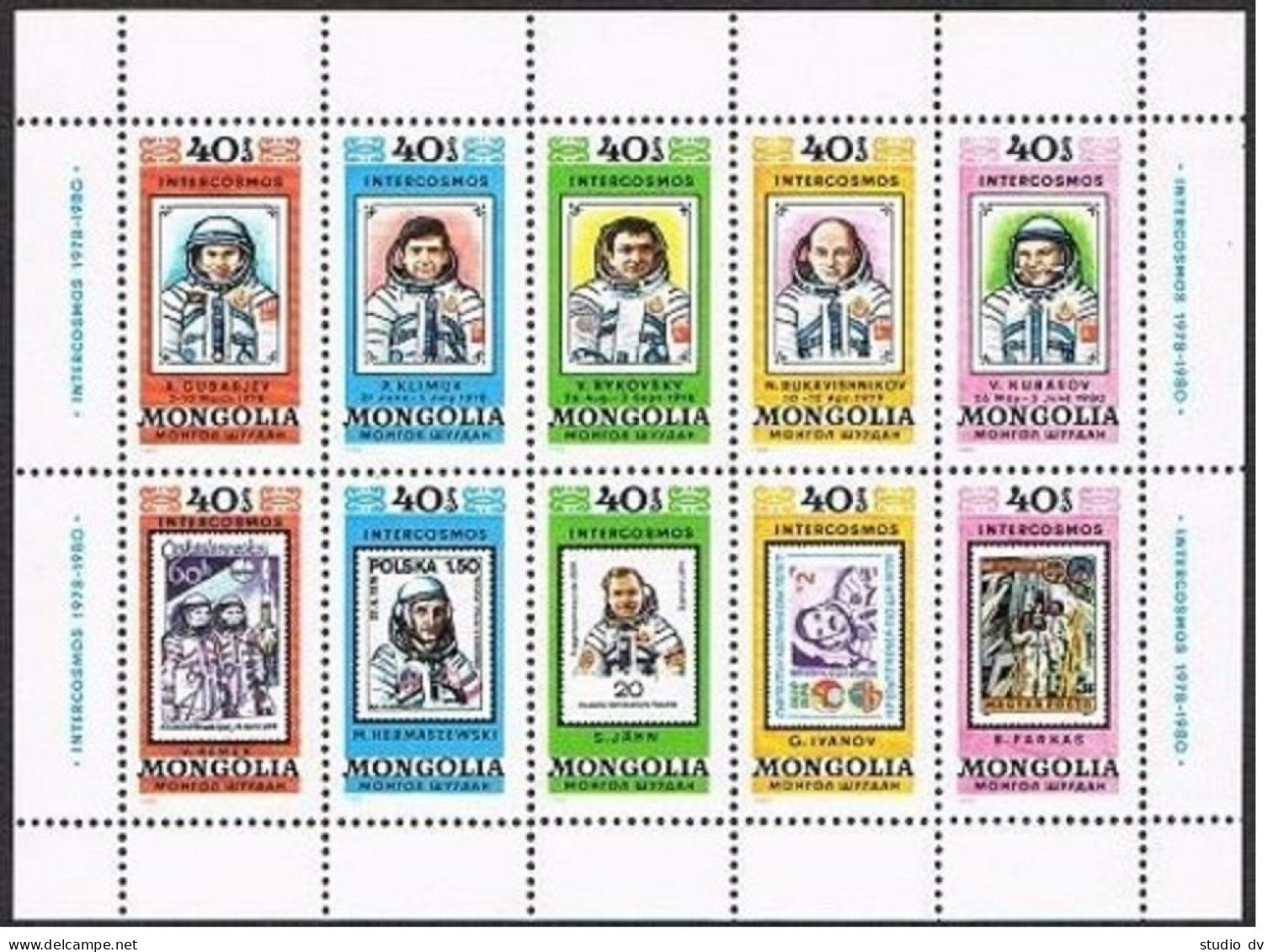 Mongolia 1128 Sheet,MNH. Mi 1318-1327. Cosmonauts From INTERCOSMOS Flights,1980. - Mongolei