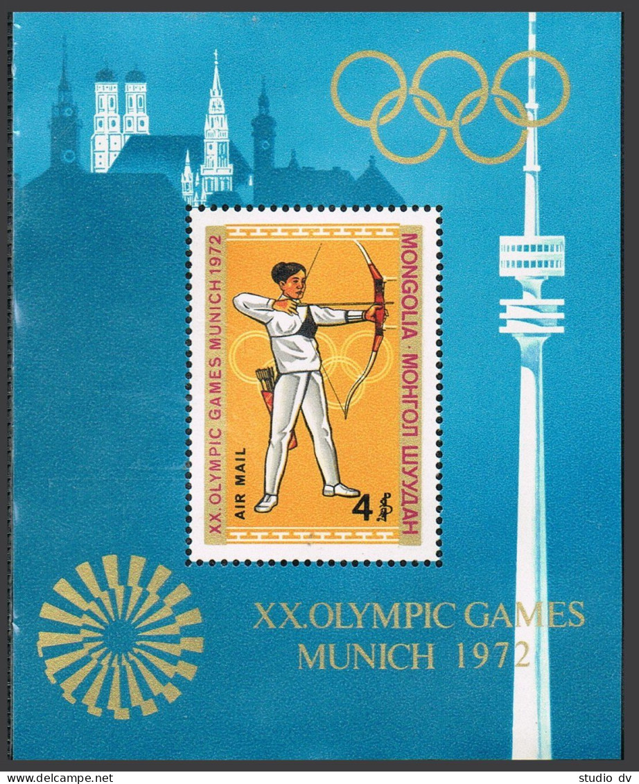 Mongolia C24-C31,C32, MNH. Mi 702-709,Bl.29. Olympics Munich-1972. Woman Archer, - Mongolei