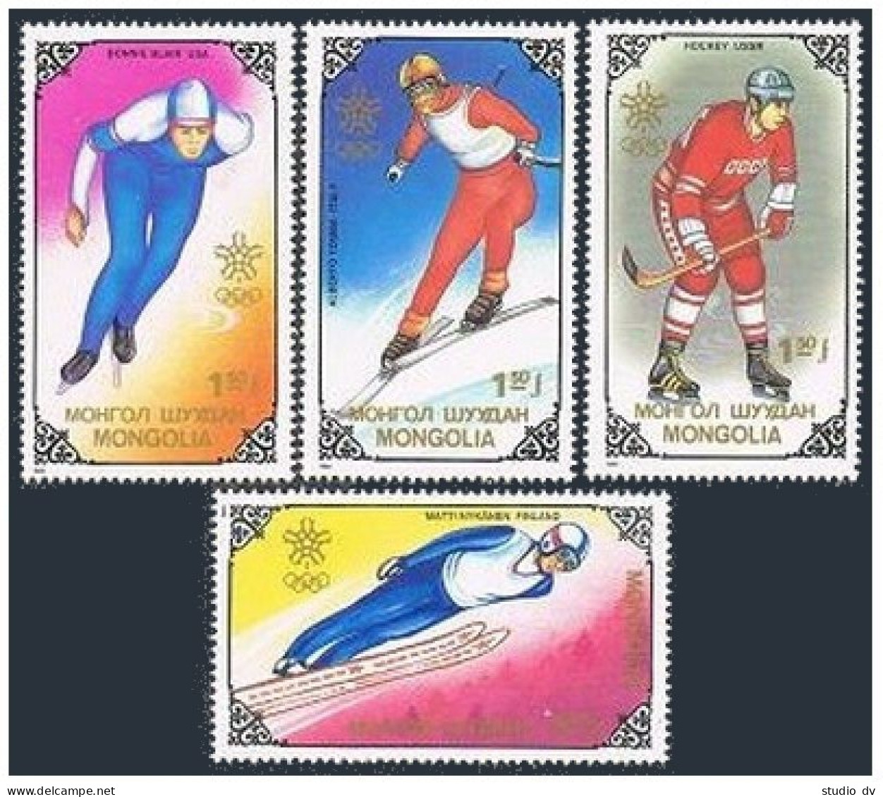 Mongolia 1717-1720,1721,MNH.Olympics Calgary-1988.Winners.Speed Skating,Ski Jump - Mongolië