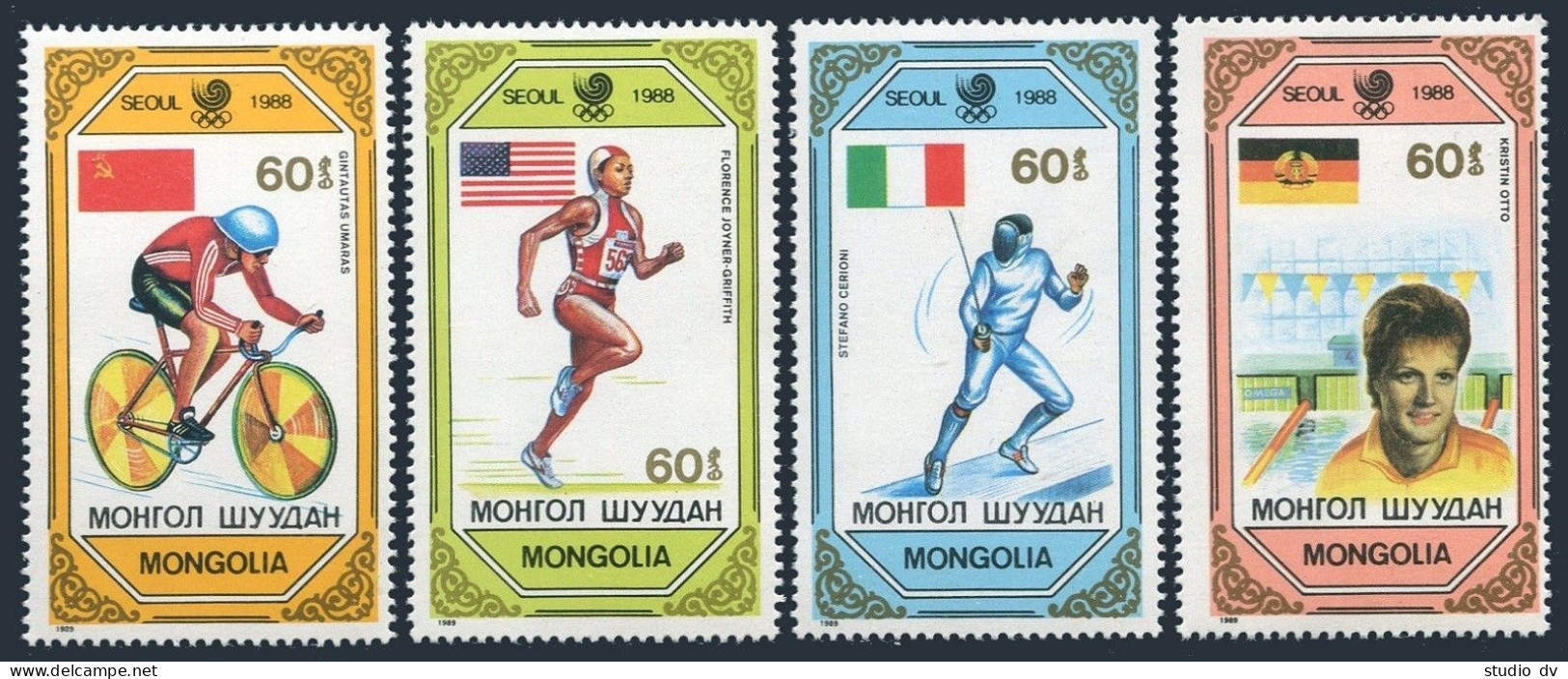 Mongolia 1751-1754, MNH. Michel 2074-2077. Olympics Seoul-1988.Winners.Swimming, - Mongolie