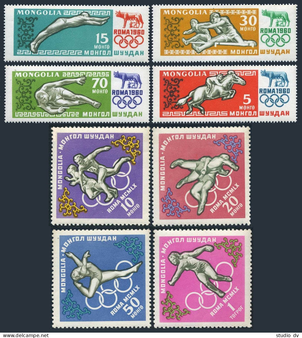 Mongolia 203-210,MNH.Michel 192-199. Olympics Rome-1960.Equestrian,Discus,Diving - Mongolia