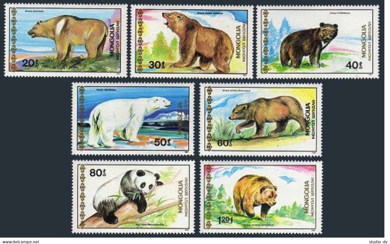 Mongolia 1769-1775, MNH. Michel 2157-2164. Bears And Giant Pandas, 1989. - Mongolia