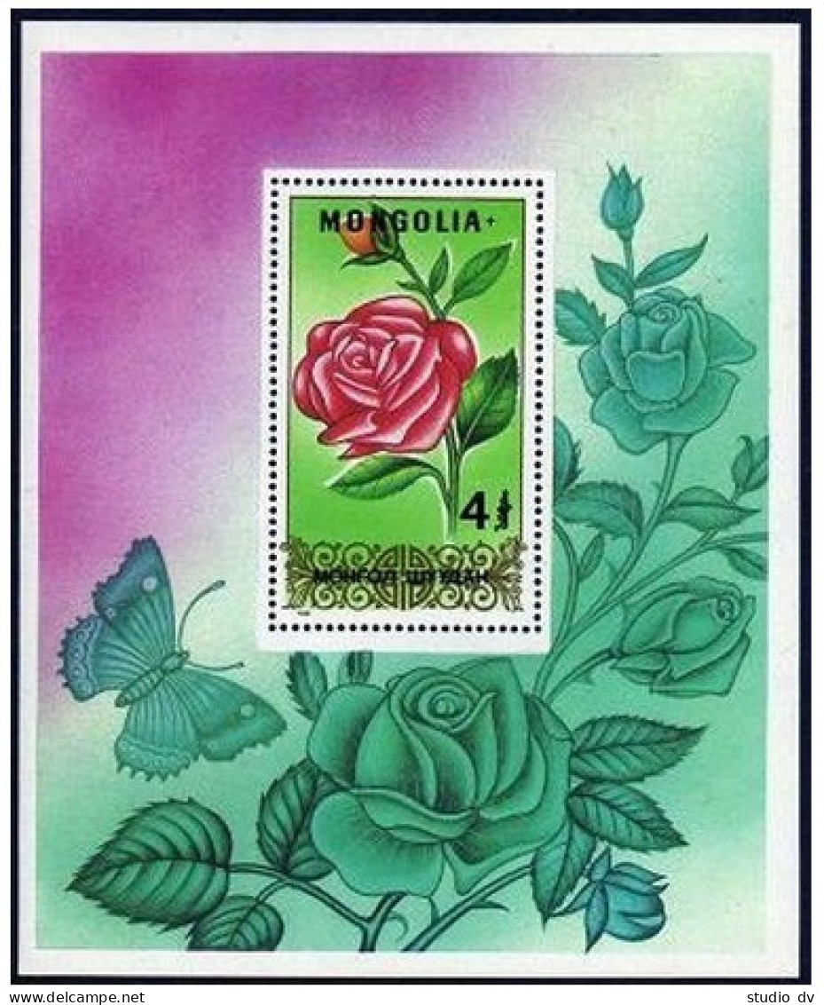 Mongolia 1661-1667, 1668, MNH. Michel 1948-1954, 1955 Bl.27. Roses 1988. - Mongolei