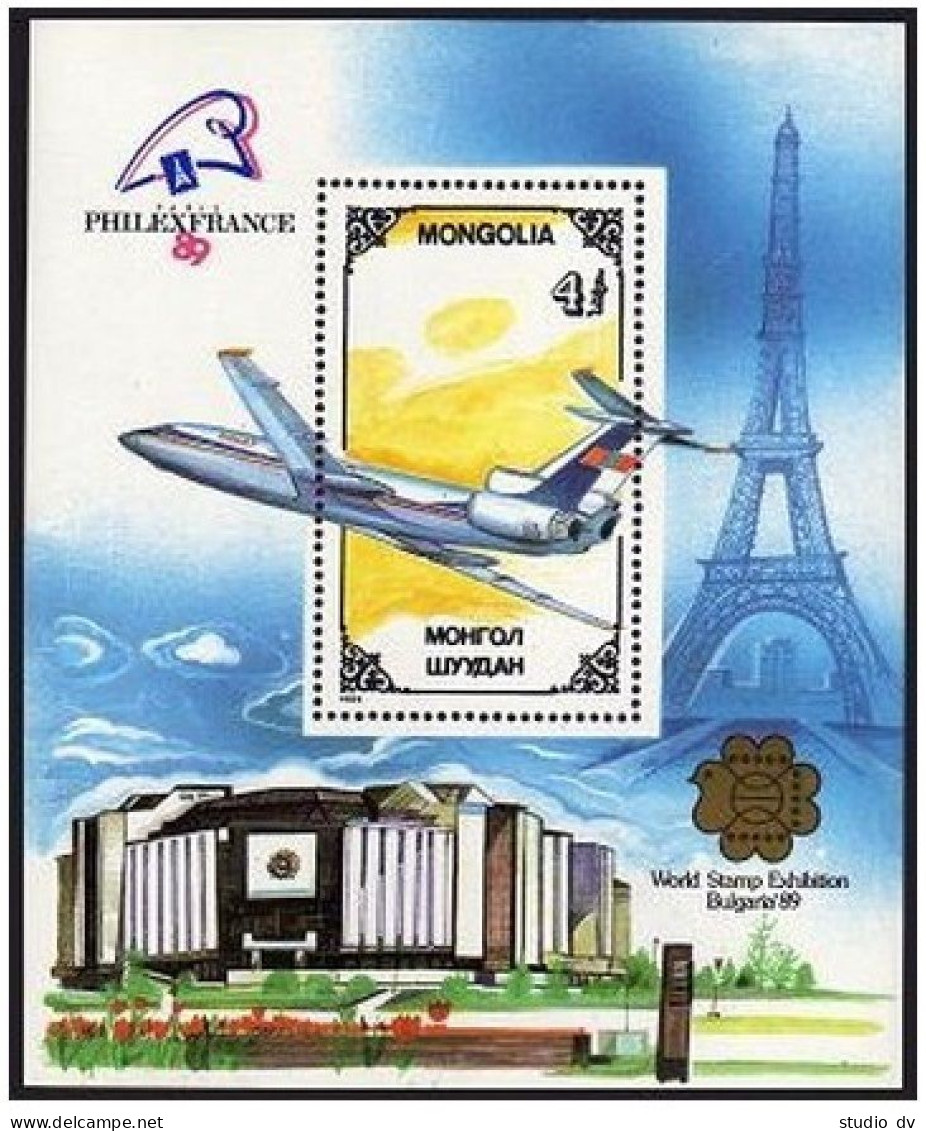 Mongolia 1741, MNH. Michel 2048 Bl.136. PhilEXFRANCE-1989, BULGARIA-1989. Jet. - Mongolie
