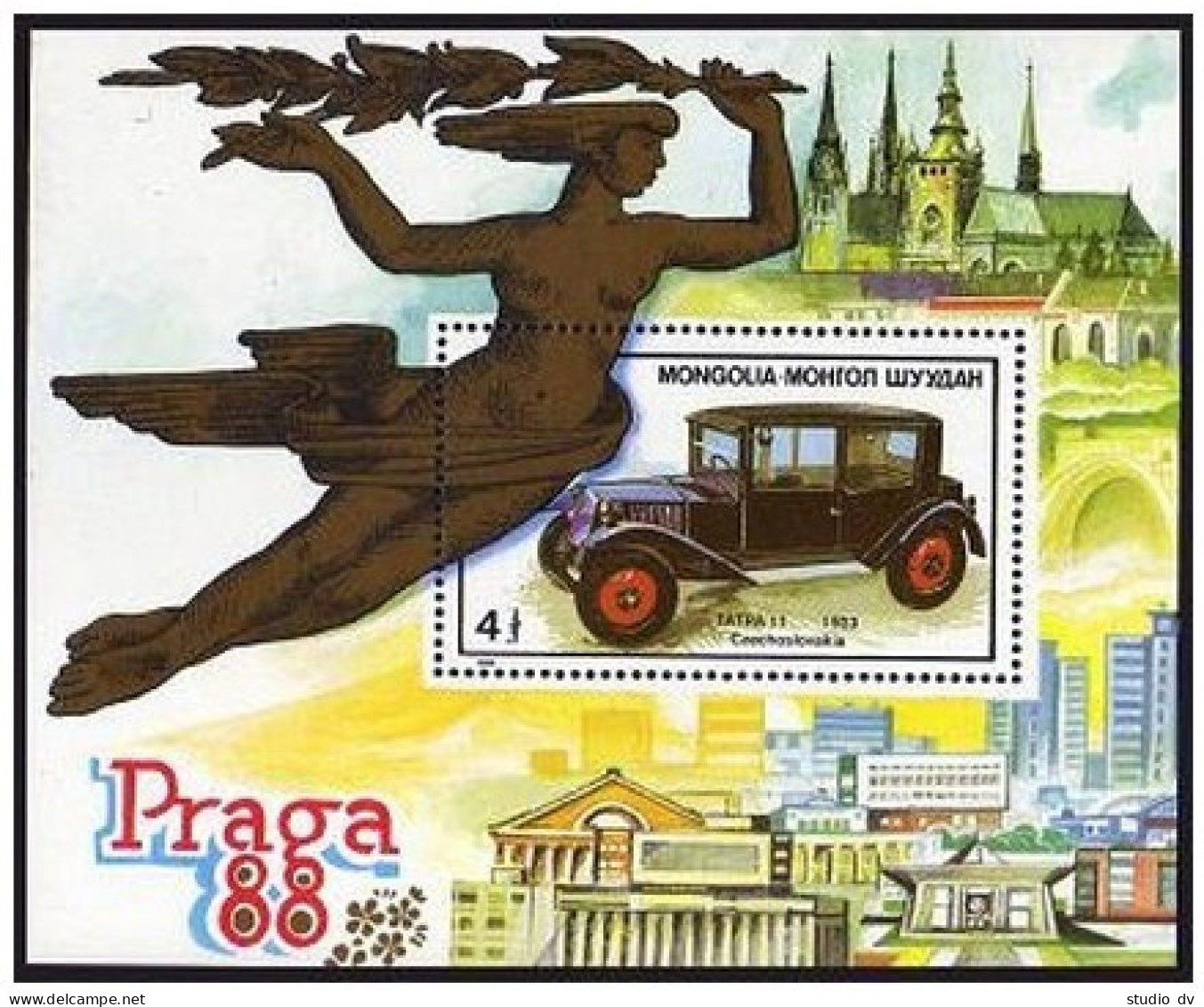 Mongolia 1659, MNH. Michel 1956 Bl.128. EXPO Praga-1988. Tatra 11. - Mongolië