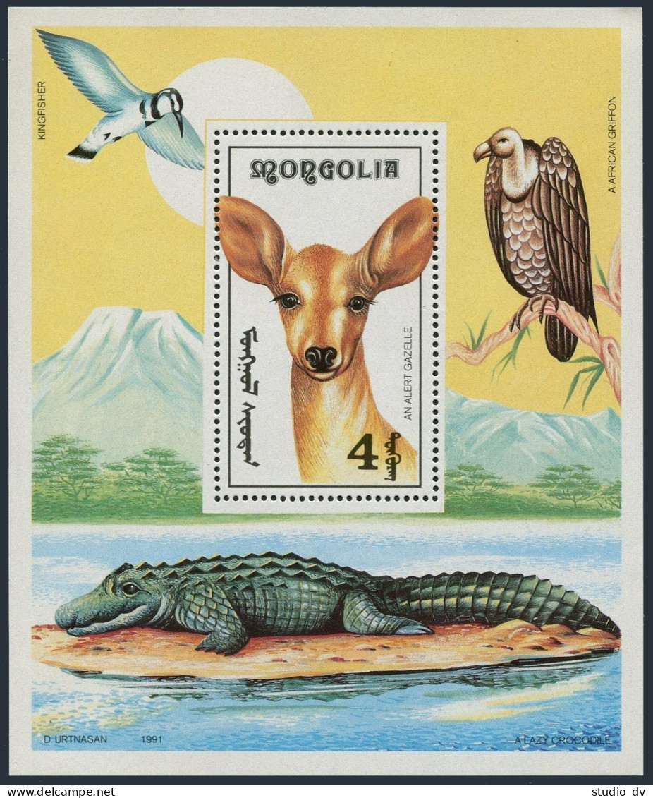 Mongolia 2003 Sheet, MNH. Mi 2300 Bl.171.  African Animals: Gazelle. Crocodile, - Mongolia