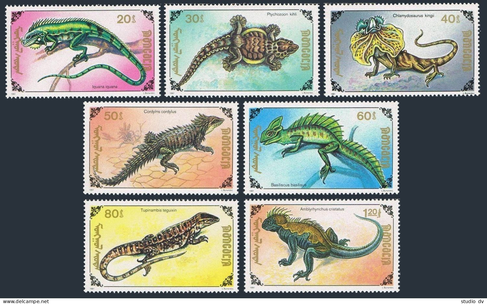 Mongolia 2005-2011, 2012, MNH. Mi 2285-2291, 2292 Bl.170. Lizards 1991. Iguana. - Mongolia