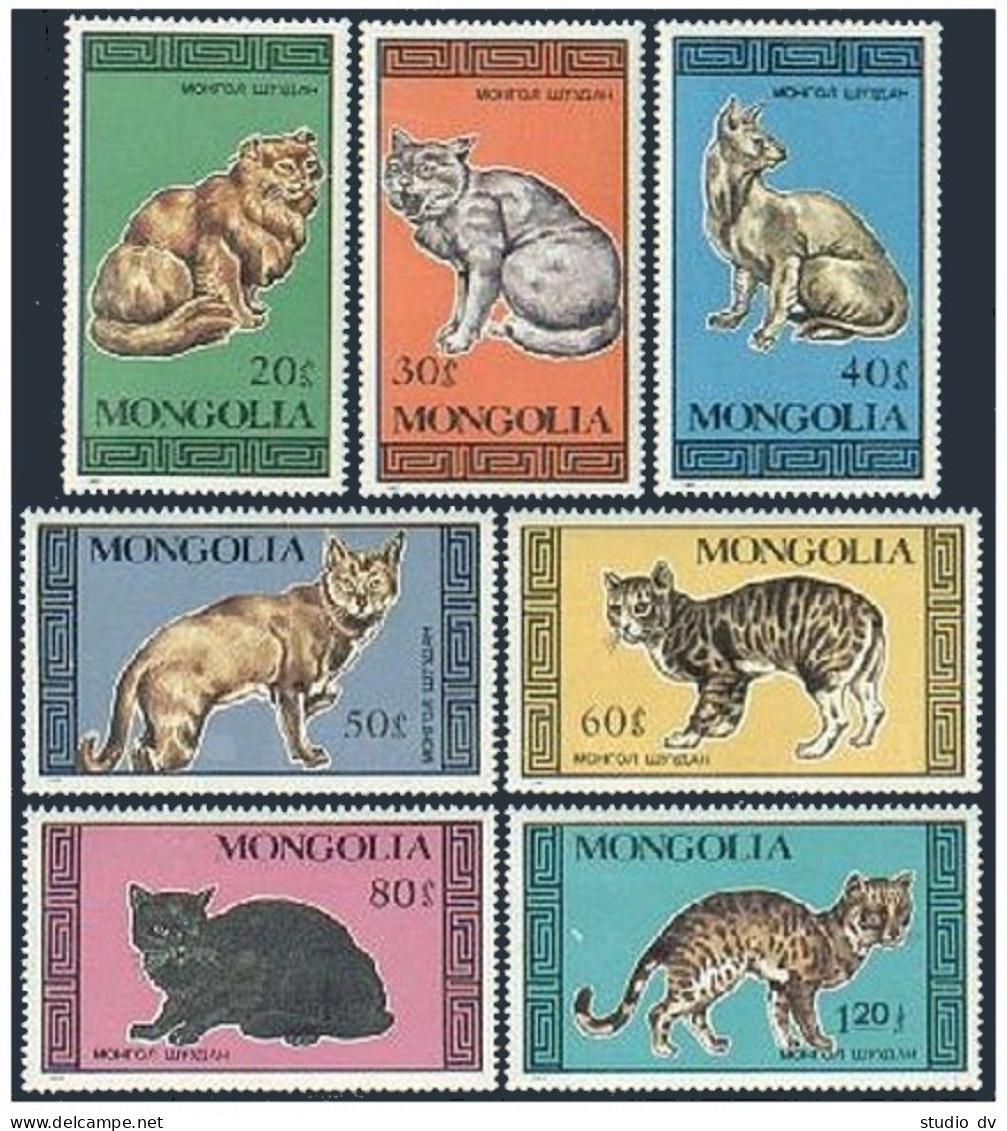 Mongolia 1613-1620, MNH. Mi 1900-1906, Bl.122. Domestic And Wild Cats, 1987. - Mongolia