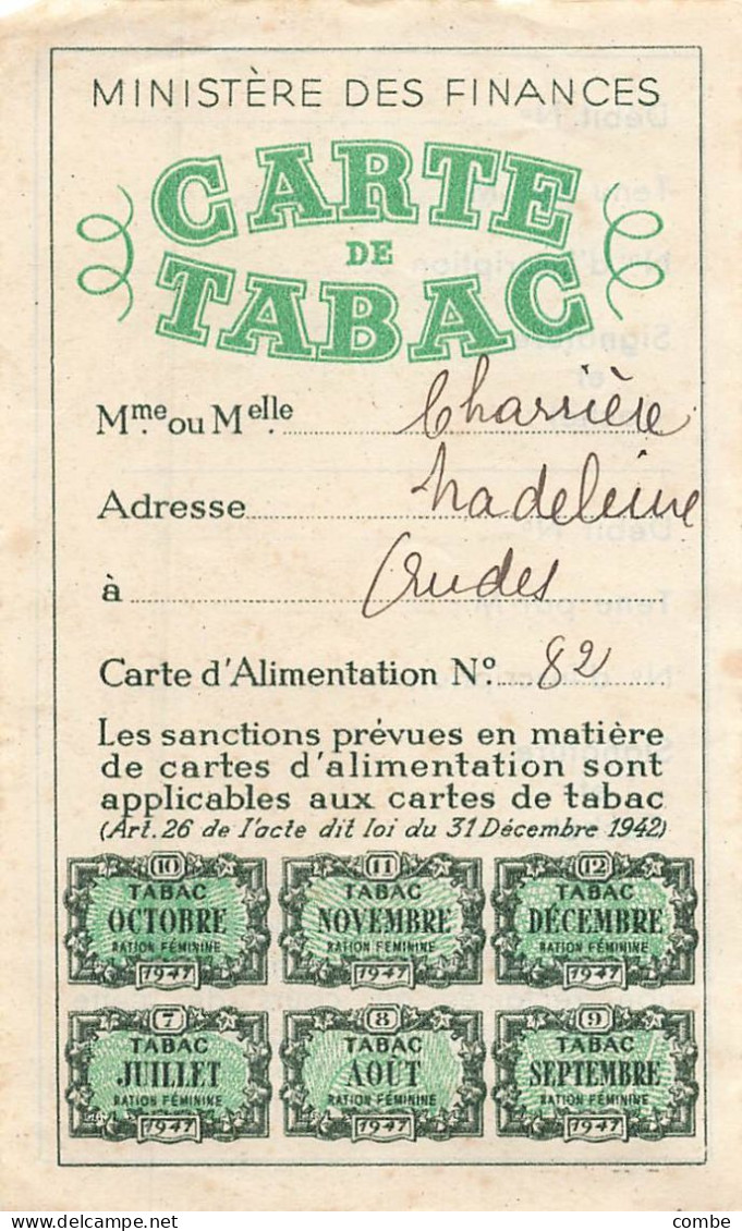 DIVERS CARTES DE TABAC ET DEMANDE