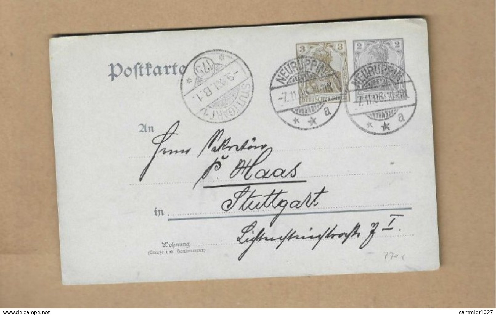 Los Vom 14.05  Ganzssache-Postkarte Aus Neuruppin Nach Stuttgart 1906 - Briefe U. Dokumente