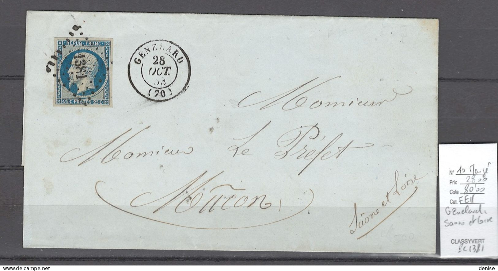 France - Lettre Génelard - Saone Et Loire  - 25cts Présidence Margé  - PC1381 - 1849-1876: Periodo Classico