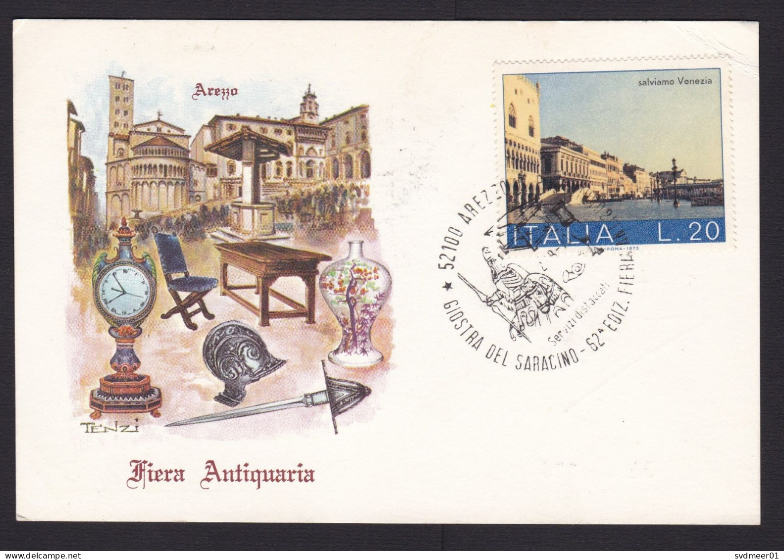 Italy: Maximum Postcard To Netherlands, 2 Stamps, History, Cancel & Card: Antiques Market Arezzo (minor Damage) - Autres & Non Classés