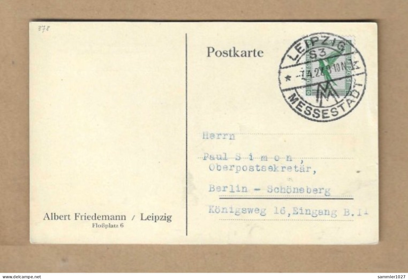 Los Vom 14.05  Postkarte Aus Leipzig 1927 Mit Sonderstempel - Covers & Documents