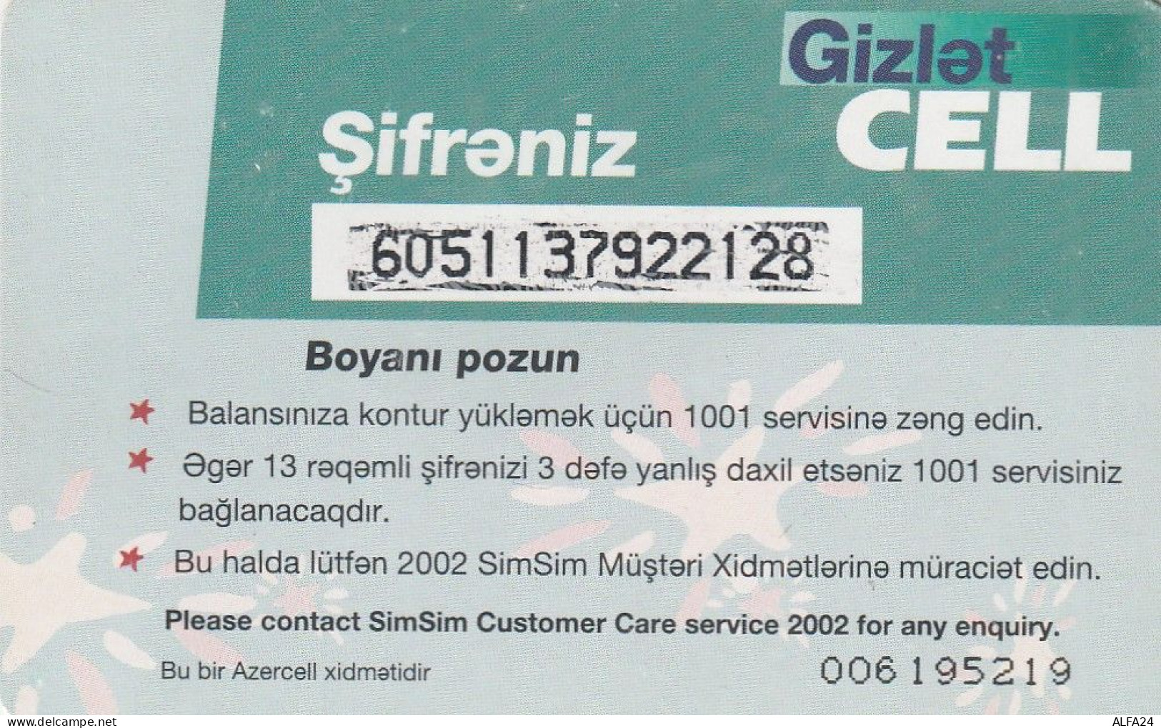 PREPAID PHONE CARD AZERBAJAN  (E10.28.3 - Aserbaidschan