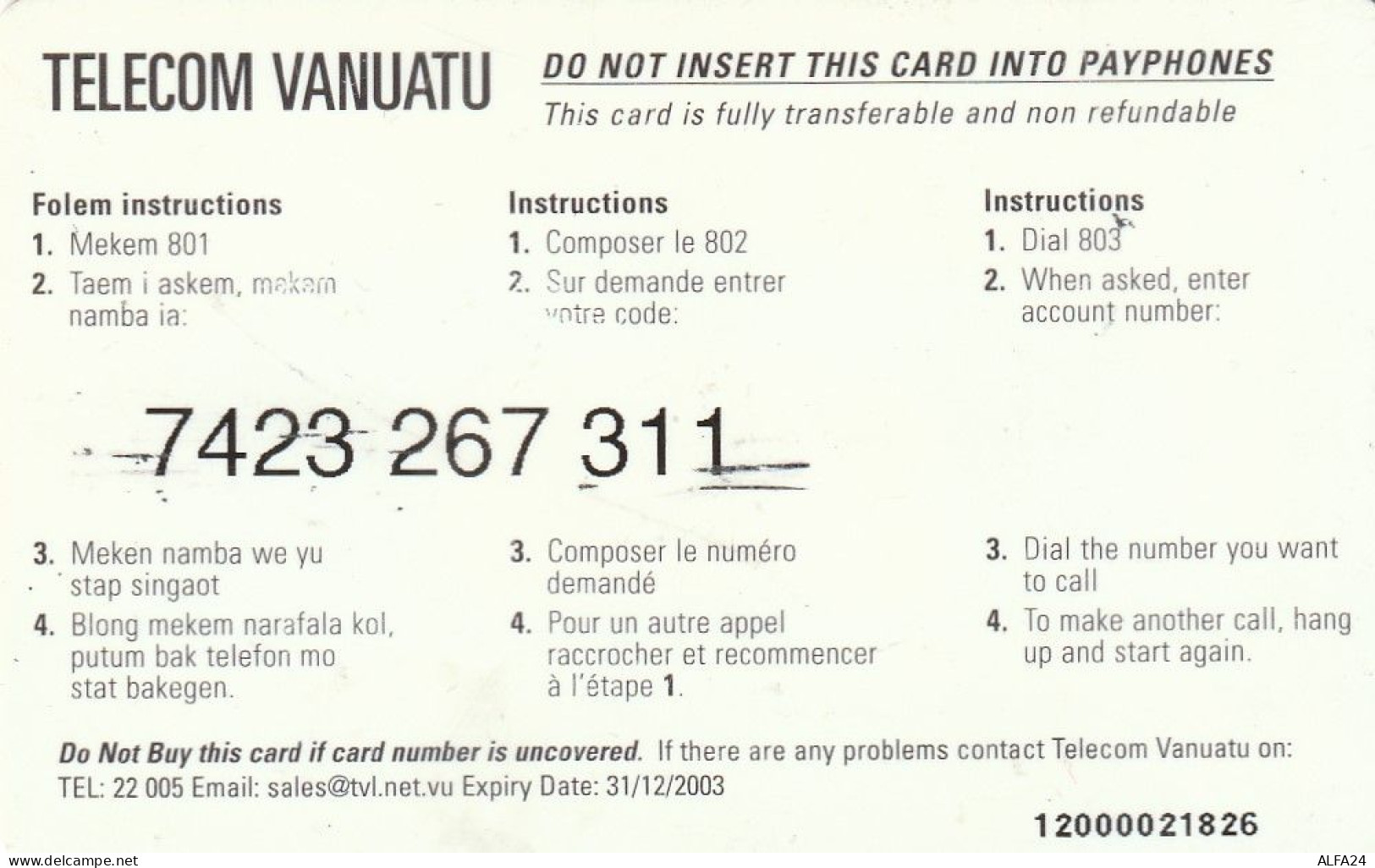 PREPAID PHONE CARD VANUATU  (E10.18.8 - Vanuatu