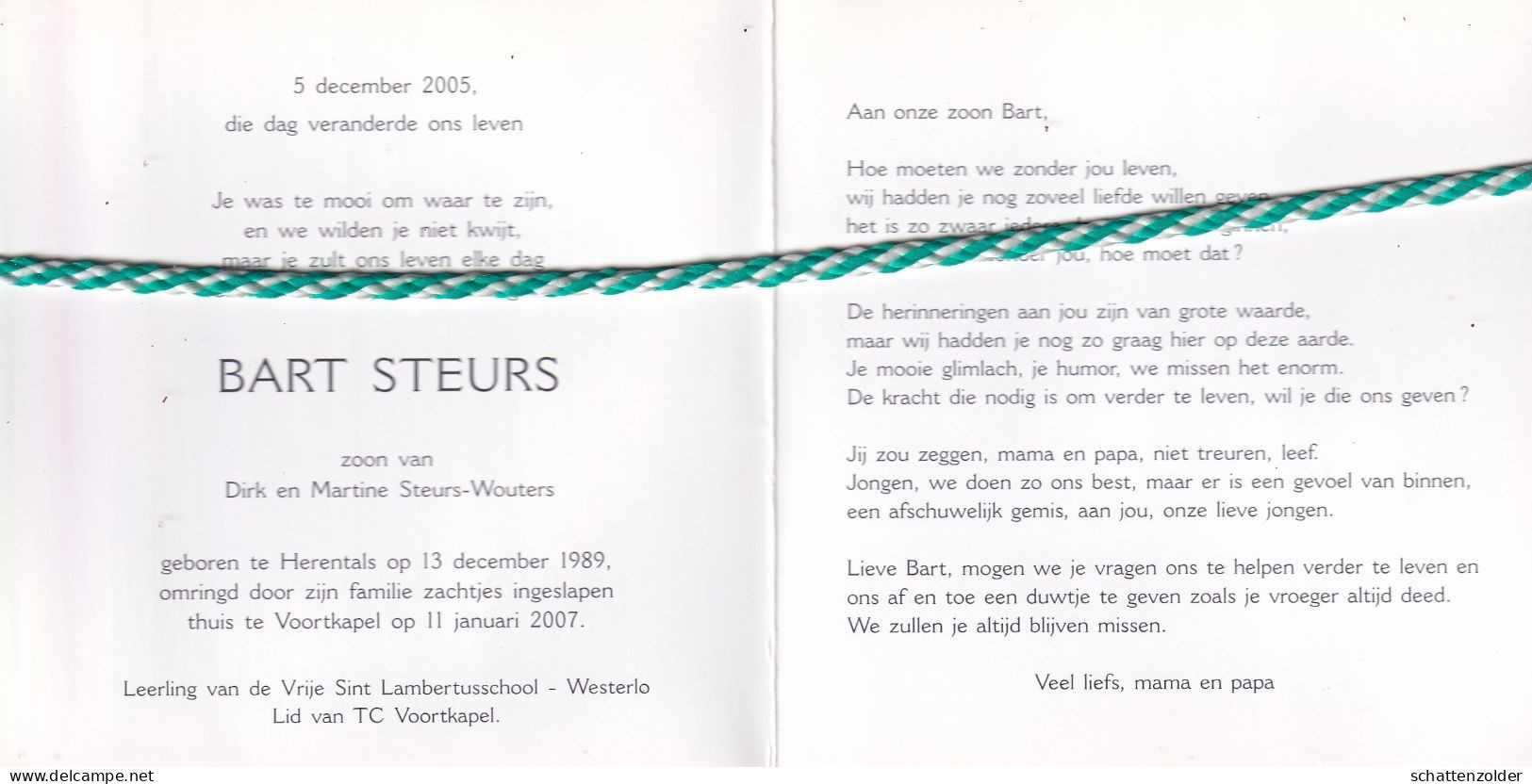 Bart Steurs-Wouters, Herentals 1989, Voortkapel 2007. Foto - Overlijden