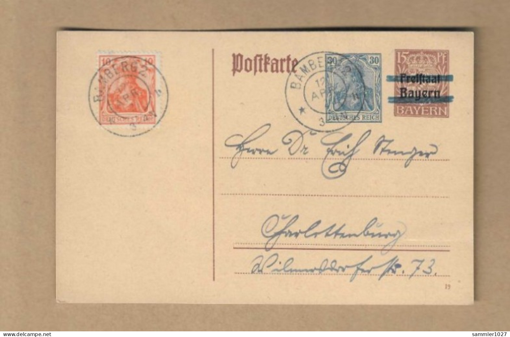 Los Vom 14.05  Ganzsache-Postkarte Aus Bamberg 1921 - Covers & Documents