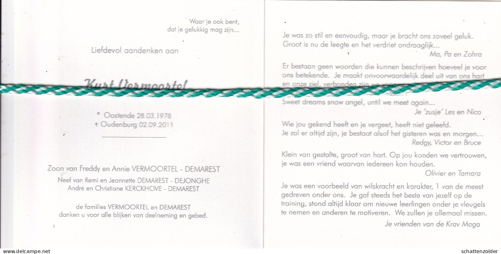 Kurt Vermoortel-Demarest, Oostende 1978, Oudenburg 2011. Foto Skië - Obituary Notices