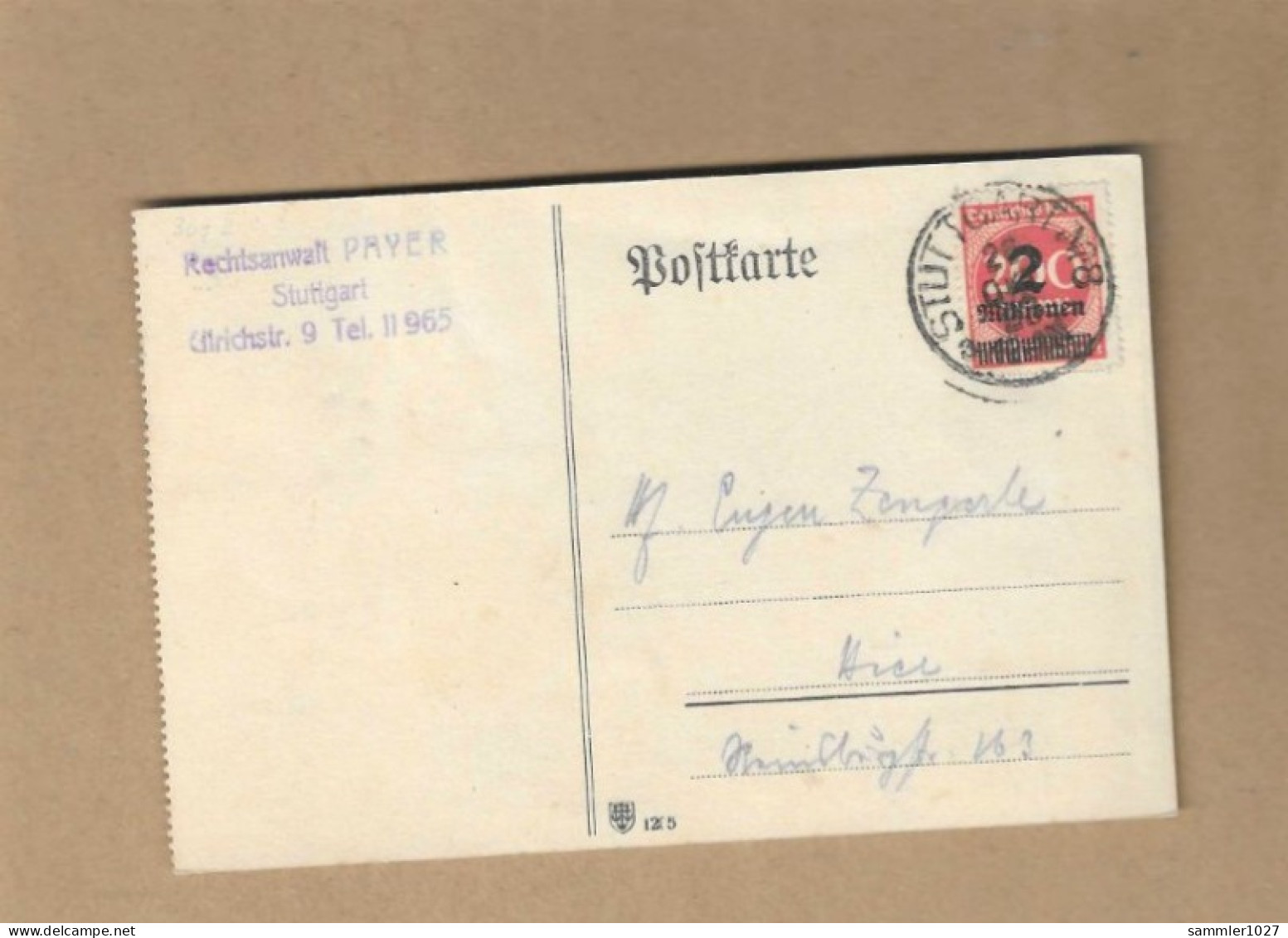Los Vom 14.05   Postkarte Aus Stuttgart 1923 - Cartas & Documentos