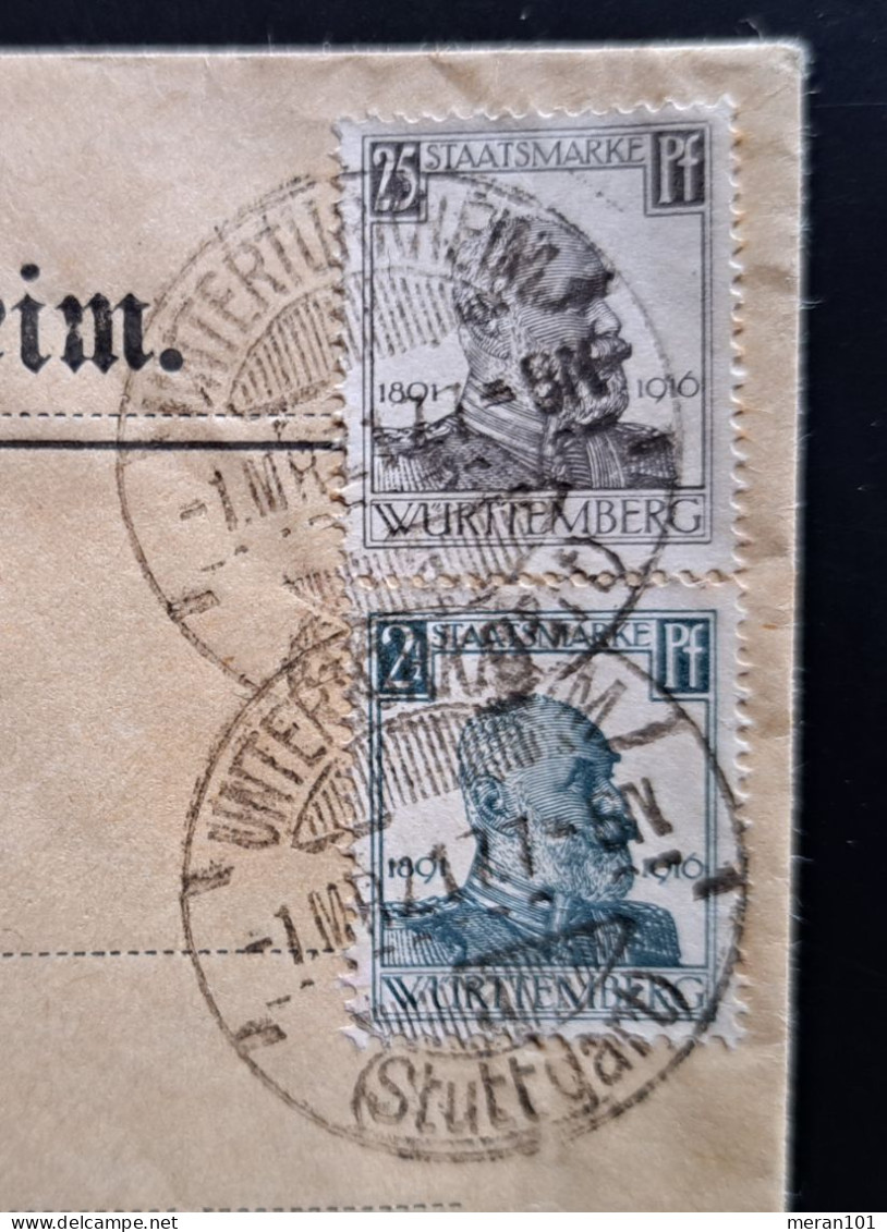Württemberg 1917, Dienstbrief Einschreiben Untertürkheim Mi 241+246 - Covers & Documents