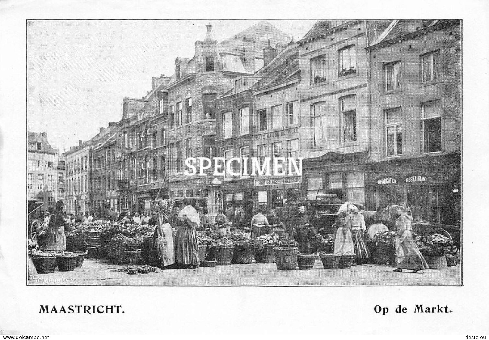 Prent - Op De Markt - Maastricht - 8.5x12.5 Cm - Maastricht